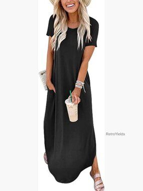 Summer Maxi Dress Short Sleeve Loose Fit Casual Beach Travel Outfit